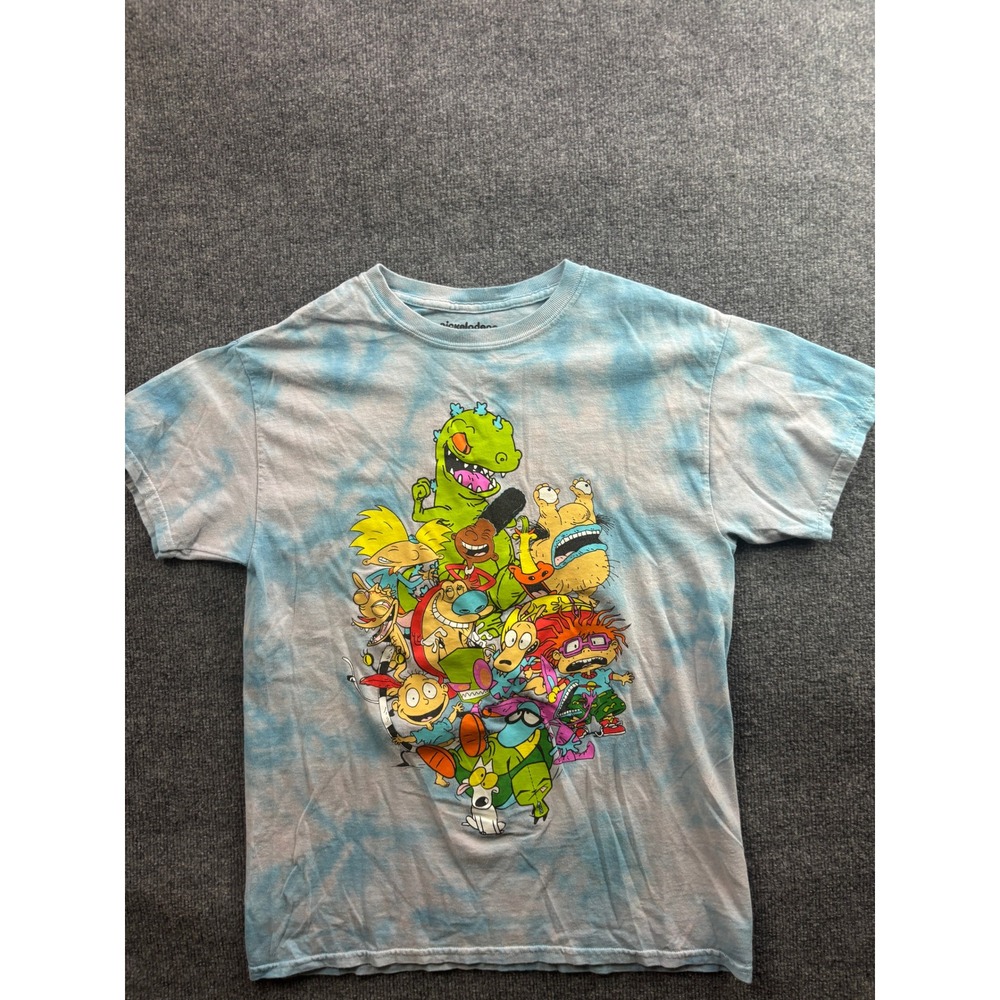 Nickelodeon Graphic T-Shirt Mens Medium Blue Tie Dye Retro 90s Cartoons